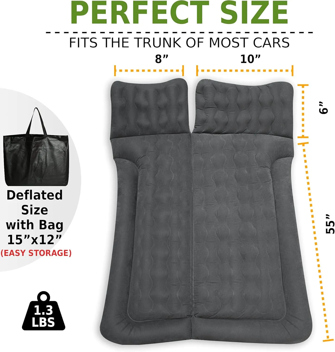 ZONETECH Car Trunk Inflatable Air Mattress - Premium Quality Easy Inflation Air Pump Flocking Surface Back Seat Thickened Bed with 2 -Pillows for Travel Camping Family Outing
