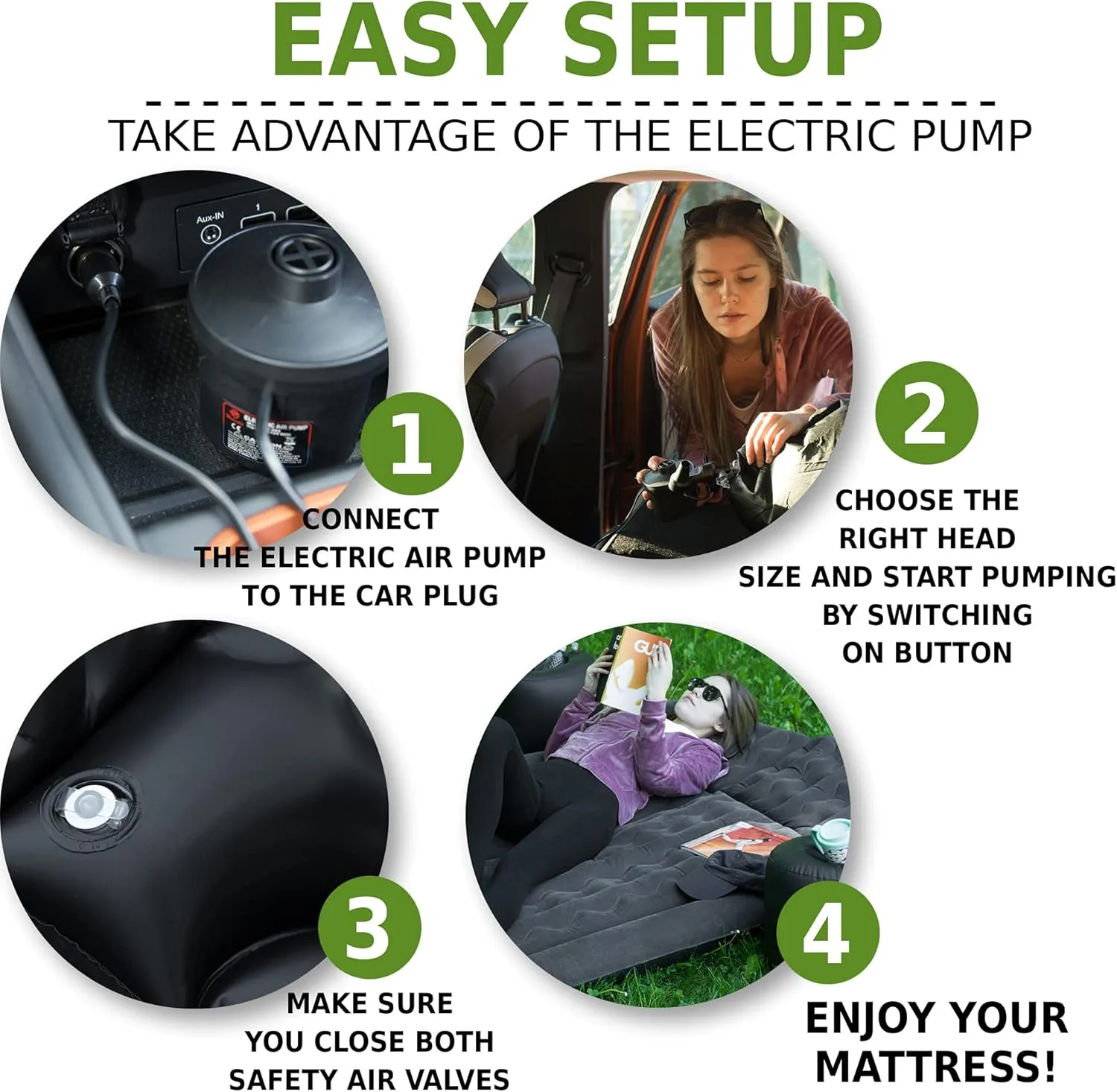 ZONETECH Car Trunk Inflatable Air Mattress - Premium Quality Easy Inflation Air Pump Flocking Surface Back Seat Thickened Bed with 2 -Pillows for Travel Camping Family Outing