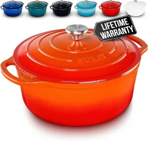 Zulay Kitchen 6 Quart Enameled Cast Iron Dutch Oven with Lid – Premium Durability & Oven Safe up to 500°F – Heavy Duty Cookware Perfect for Bread Baking, Stews, Braising & Roasting – Fire Opal
