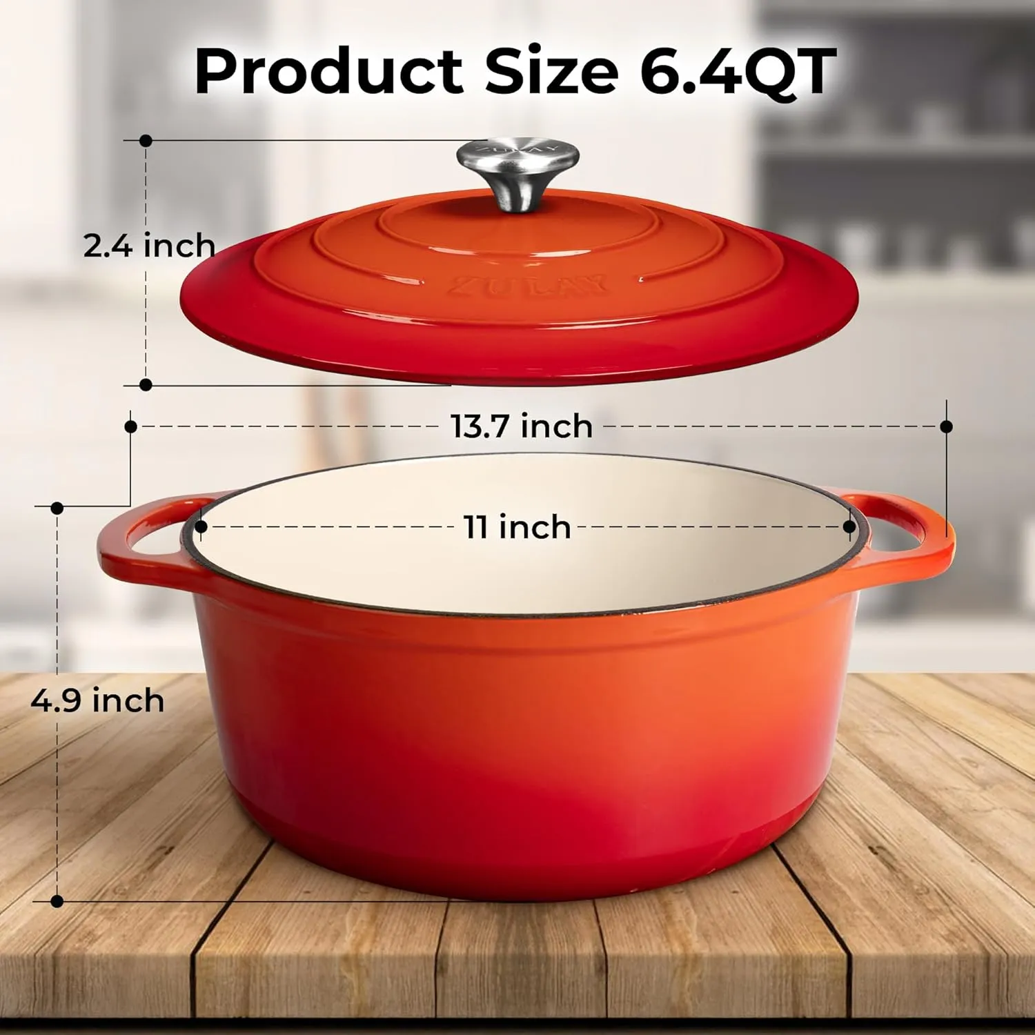 Zulay Kitchen 6 Quart Enameled Cast Iron Dutch Oven with Lid – Premium Durability & Oven Safe up to 500°F – Heavy Duty Cookware Perfect for Bread Baking, Stews, Braising & Roasting – Fire Opal