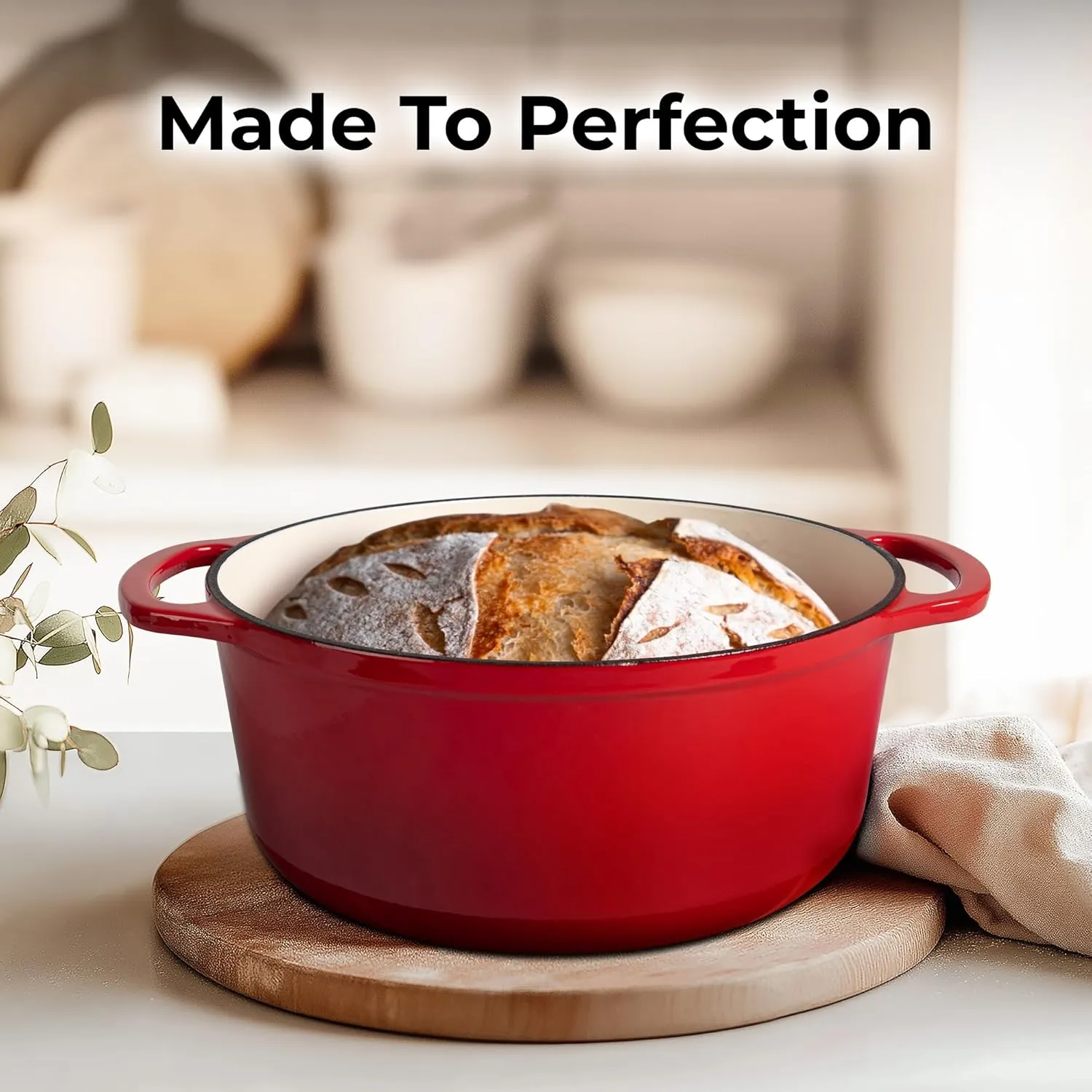 Zulay Kitchen 6 Quart Enameled Cast Iron Dutch Oven with Lid – Premium Durability & Oven Safe up to 500°F – Heavy Duty Cookware Perfect for Bread Baking, Stews, Braising & Roasting – Red
